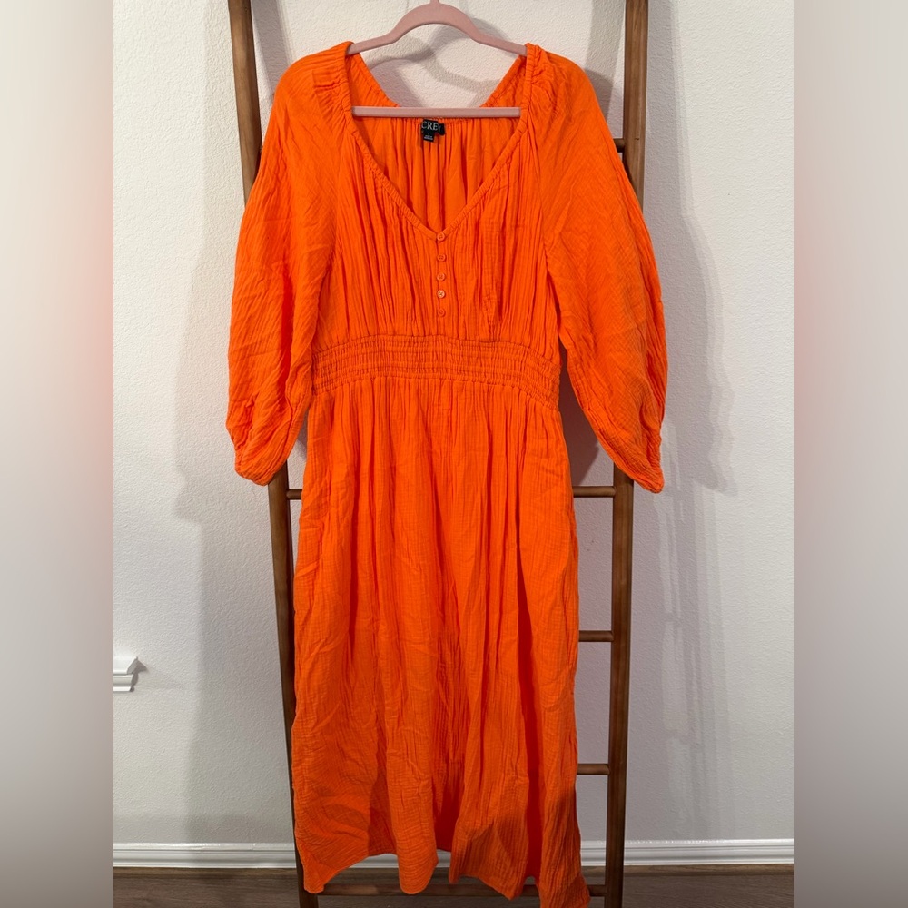 J. Crew Vibrant Orange Long Sleeve Dress